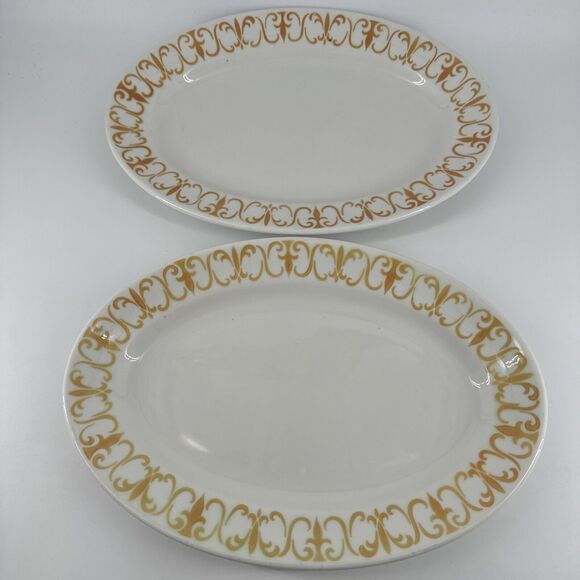 Platters 2 Jackson China Gold Scroll Pattern 13.5" Lx9.25” W Restaurantware MCM - Picture 1 of 16